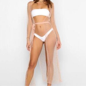 Beach Bunny Late Nights Pearl Mesh Cardigan Nude / L